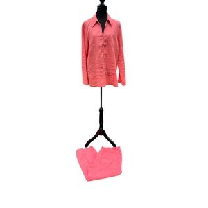 Women St.John's Bay Pink Long Sleeve Pantsuit Sze L Drawstring 👖 w side pocket